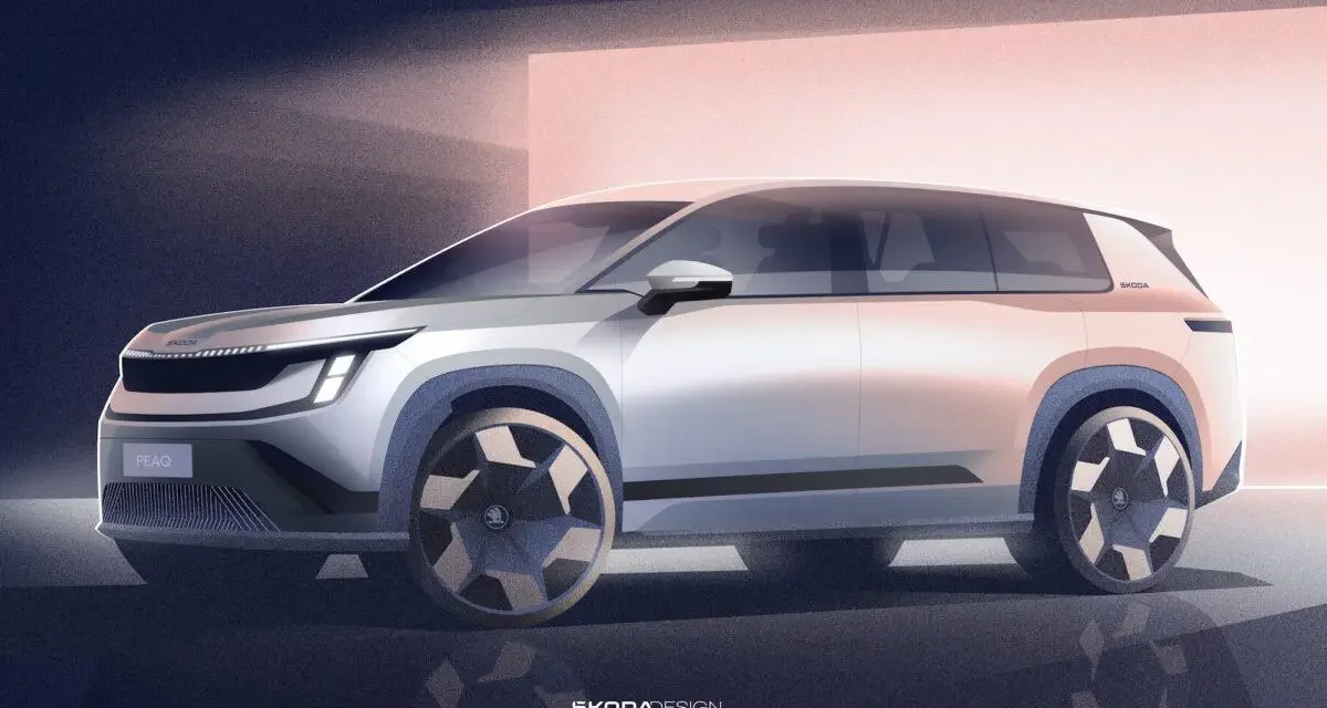 Premiers croquis officiels avant la présentation du Skoda Peaq, le nouveau SUV électrique tchèque à 7 places