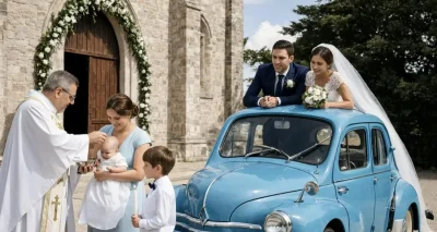 Chez cette famille, on se baptise et on se marie devant une Renault 4CV