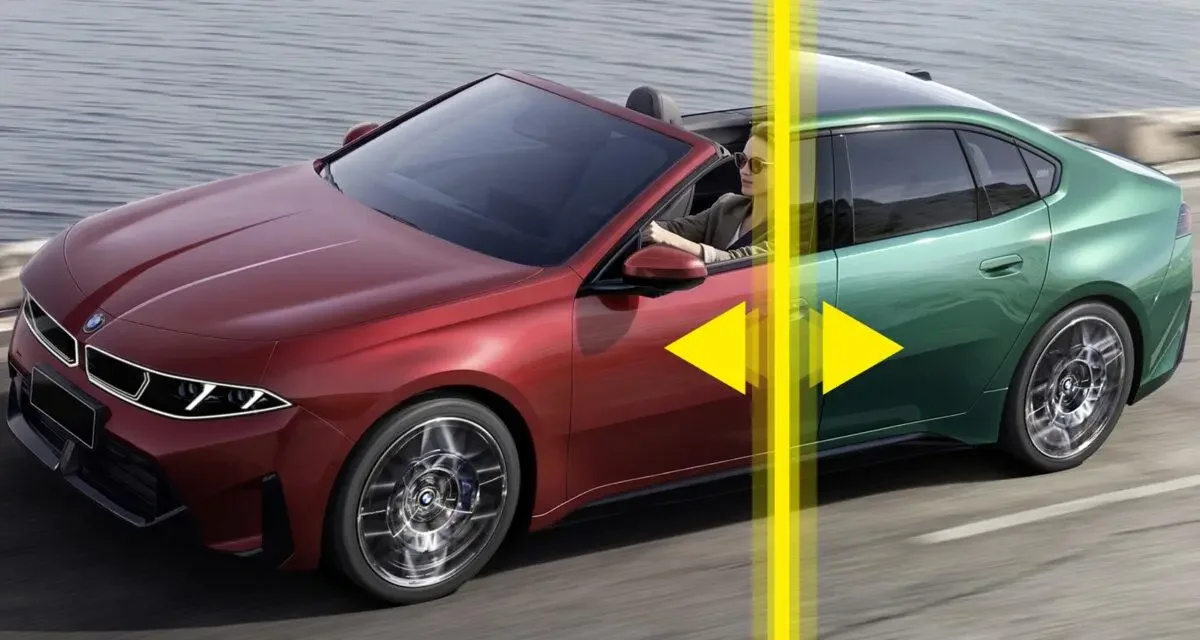 Nouvelle BMW i3 : faites glisser votre curseur de gauche à droite pour découvrir sa future transformation en BMW i4 Cabriolet