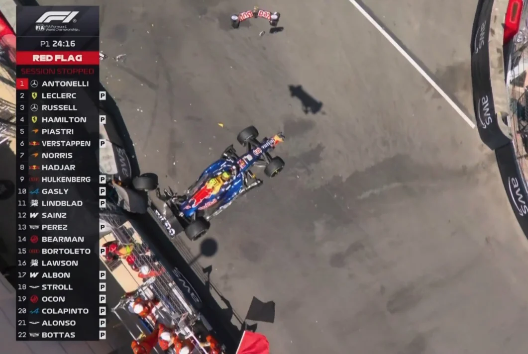 F1 – Monaco : Hadjar détruit sa Red Bull dès les EL1