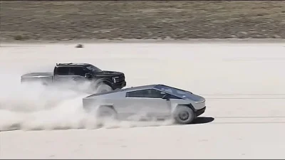 Tesla Cybertruck vs Ford F-150 Raptor R : plus d'une seconde d'écart sur 400 m